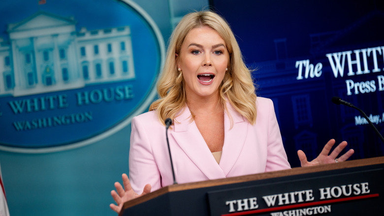 Karoline Leavitt wearing a pink suit