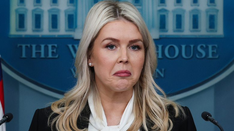 Karoline Leavitt makes a face during a White House press briefing