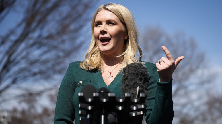 White House Press Secretary Karoline Leavitt speaking to press at the White House