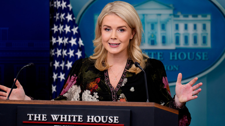 Karoline Leavitt wearing a floral top
