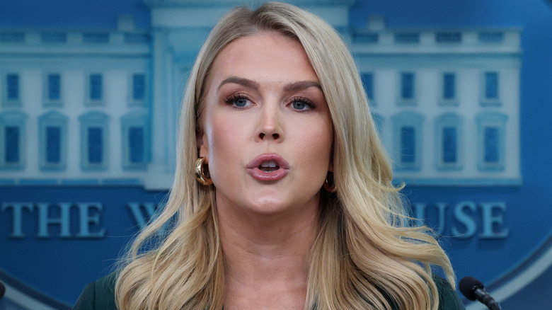 Karoline Leavitt holding a press conference at the White House