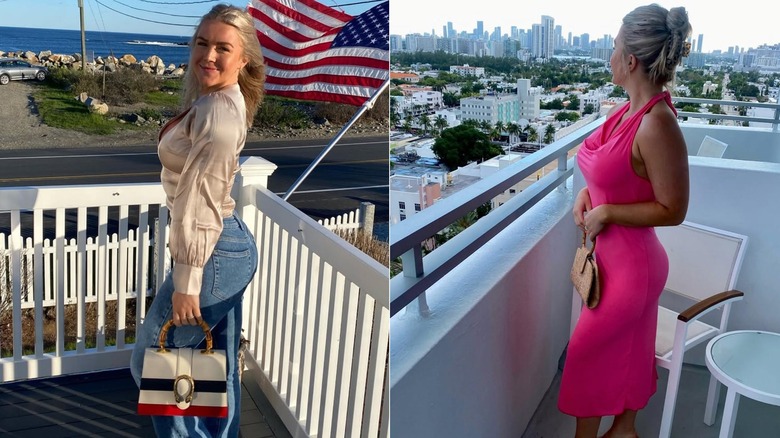 Karoline Leavitt in a silver top and pink dress