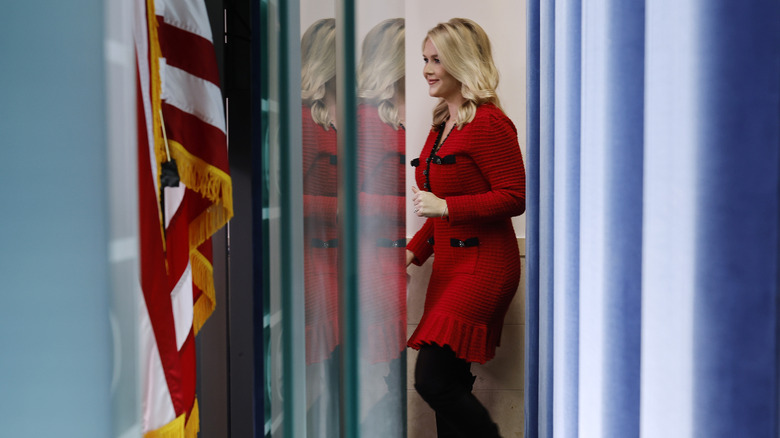 Karoline Leavitt wearing a red dress