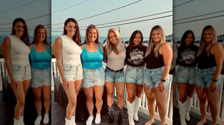 Karoline Leavitt poses with four friends in denim shorts