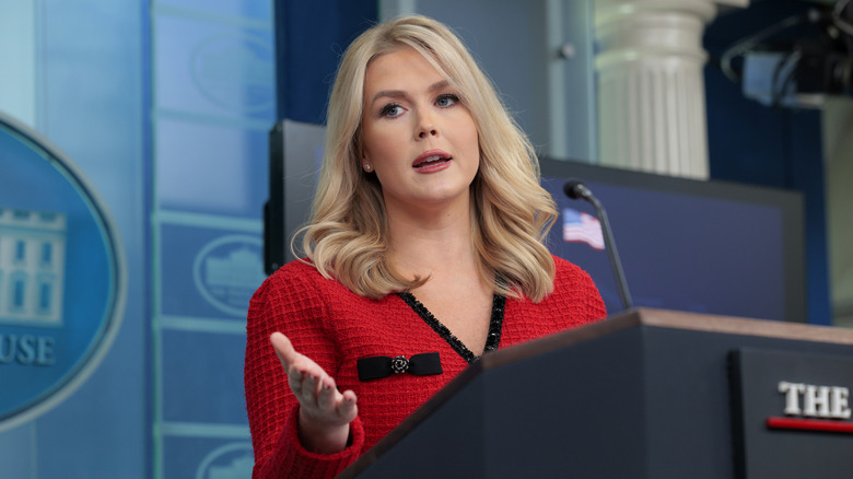 Karoline Leavitt speaking at the White House