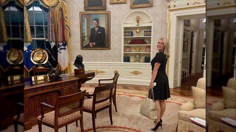 Karoline Leavitt posing in Oval Office