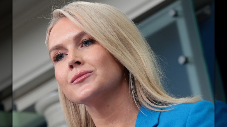Karoline Leavitt looking on during a daily press briefing in the Brady Press Briefing Room at the White House on June 11, 2025