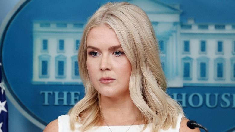 Karoline Leavitt listens to a question during a press briefing in the White House (2025)
