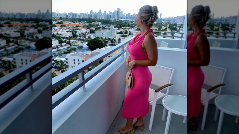 Karoline Leavitt in a pink dress