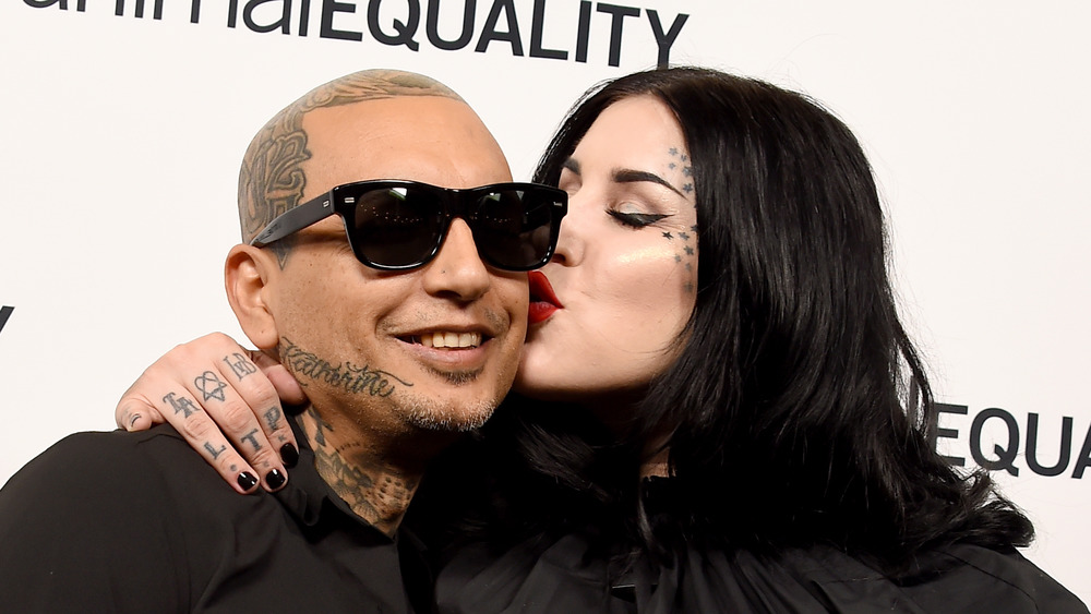 Kat Von D kissing husband Rafael Reyes' cheek