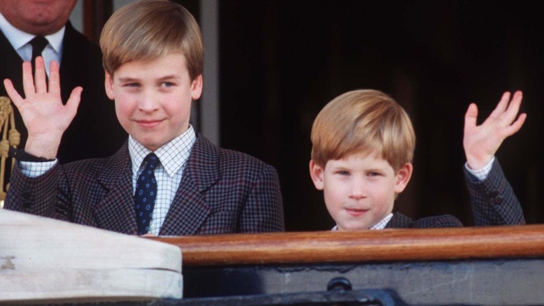 Young Prince William Prince Harry waving
