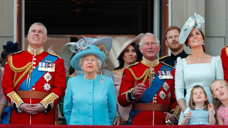 the British royal family on the balcony at Buckingham Palace