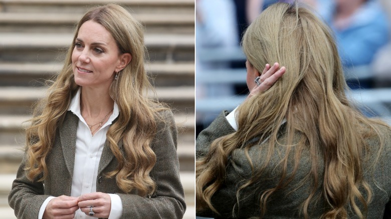 Catherine, Princess of Wales visiting the newly renovated gardens Natural History Museum with blond hair