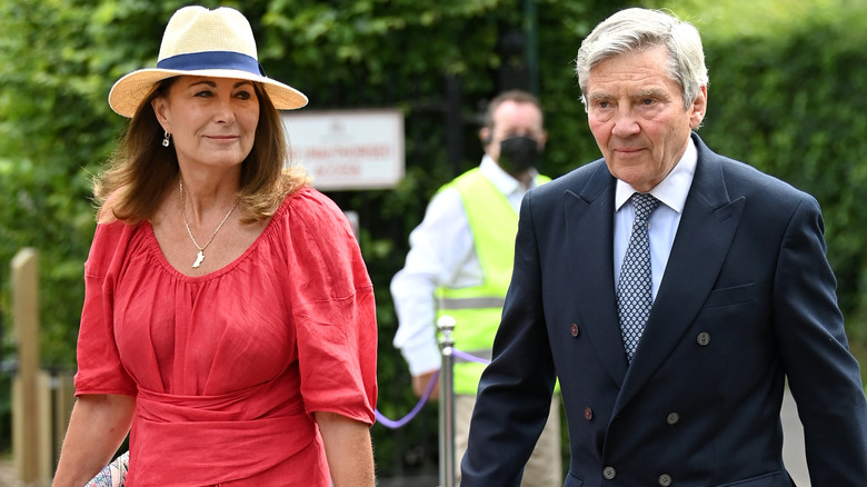 Carole and Michael Middleton walking into Wimbledon together.