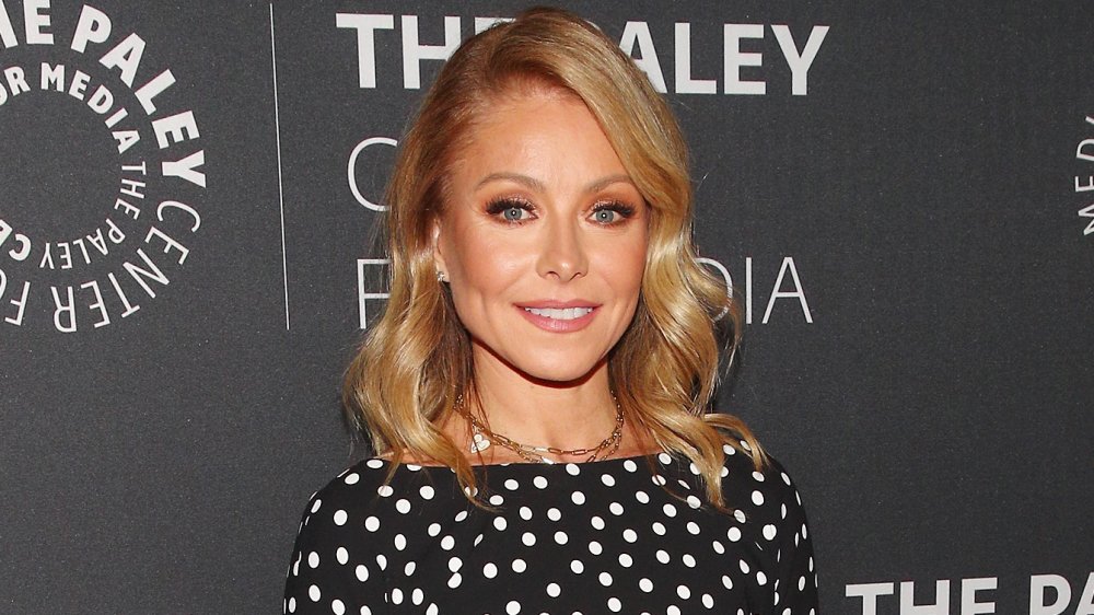 Kelly Ripa in black and white polka dot dress