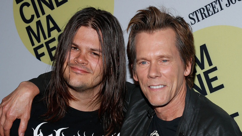 Travis and Kevin Bacon at premiere of Cop Car