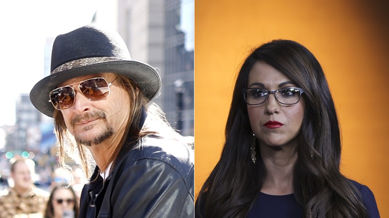 Split image of Kid Rock, left, and Lauren Boebert, right