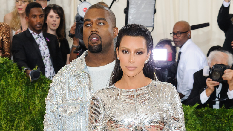 Kim Kardashian and Kanye "Ye" West strike a pose on the red carpet