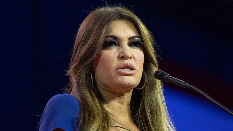 Kimberly Guilfoyle speaks into a microphone