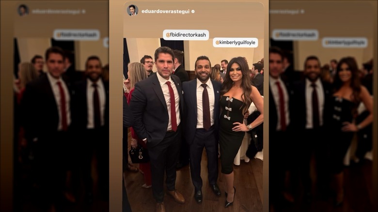 Eduardo Verástegui, Kash Patel, and Kimberly Guilfoyle pose together (2025)