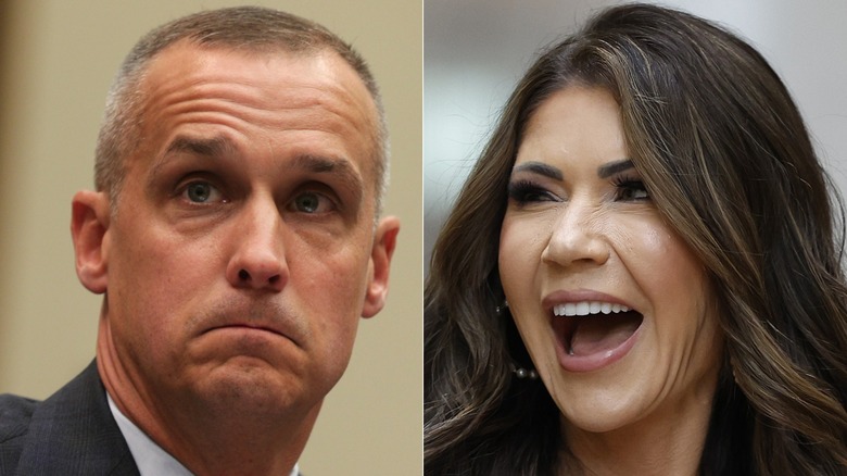 Side by side of Corey Lewandowski and Kristi Noem