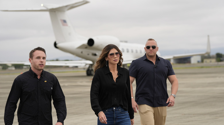 Kristi Noem pictured at an air base in Ecuador.