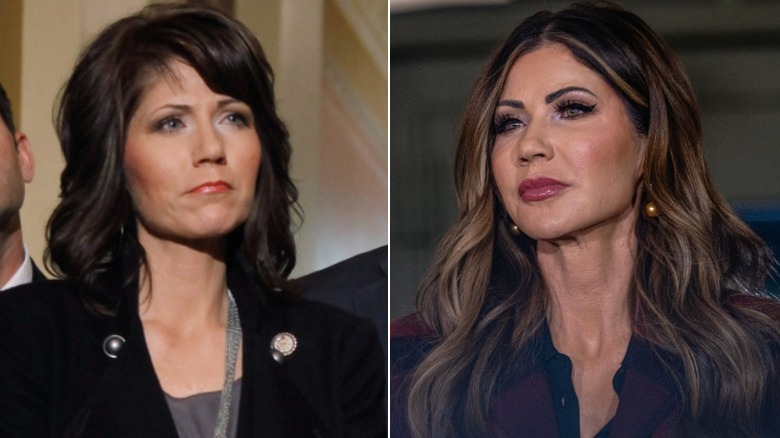 Kristi Noem at a politcal event in 2011 vs. in 2025