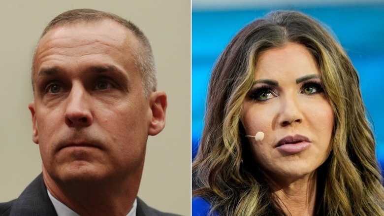 Kristi Noem smiling and Corey Lewandowski posing.