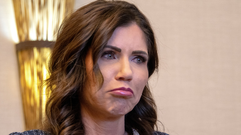 Kristi Noem pouting with bottom lip out