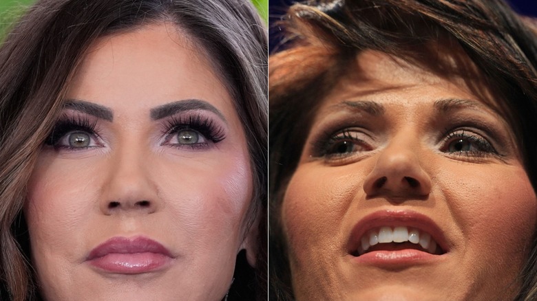 Split image of Kristi Noem then and now.