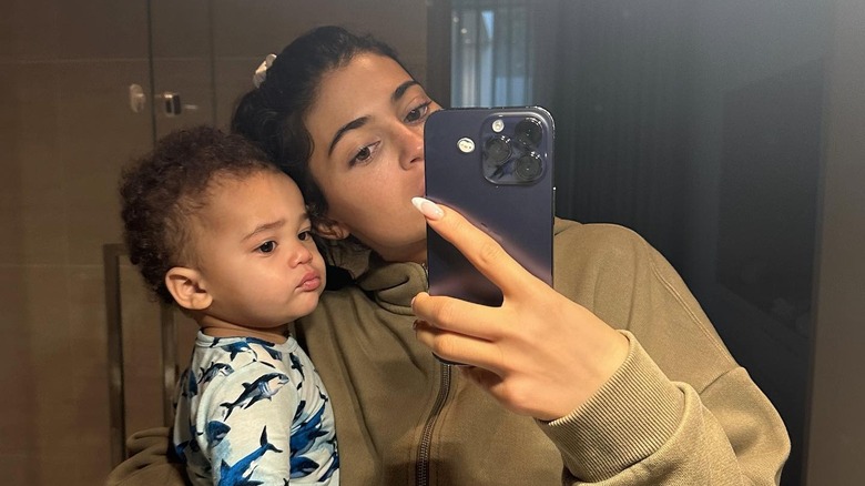 Kylie Jenner and son Aire posing