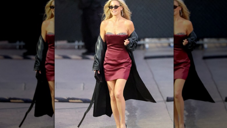 Ali Larter wearing a burgundy dress