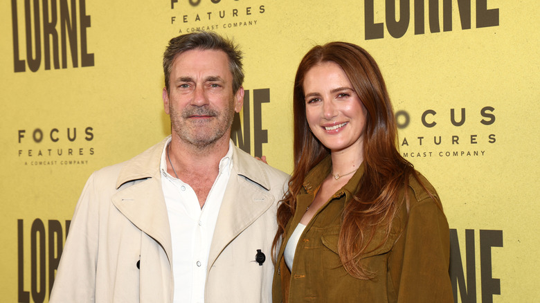 Jon Hamm posing with wife Anna Osceola.