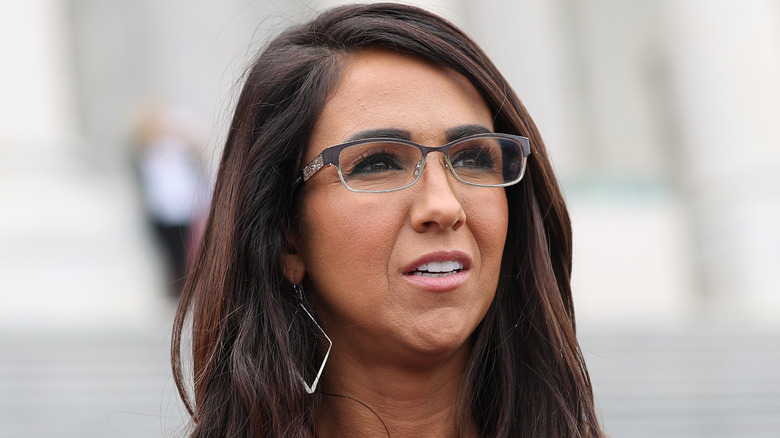 Lauren Boebert speaks with reporters in front of the Capitol