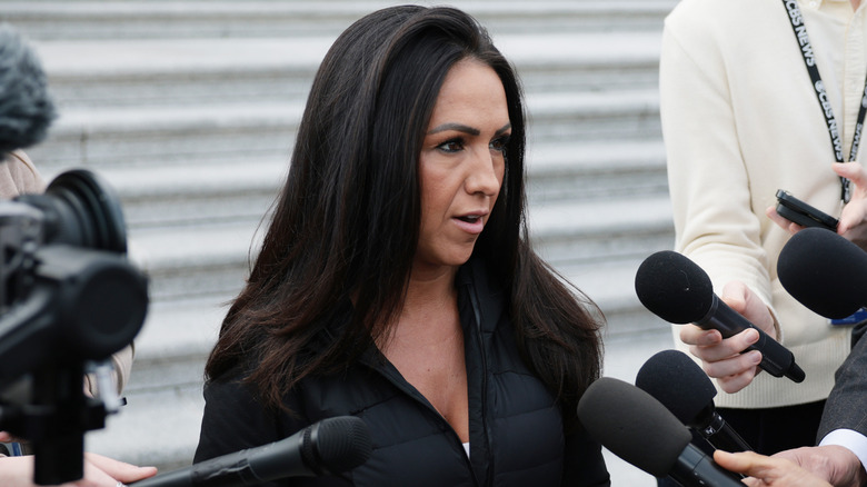 Lauren Boebert speaking to reporters at the Capitol.