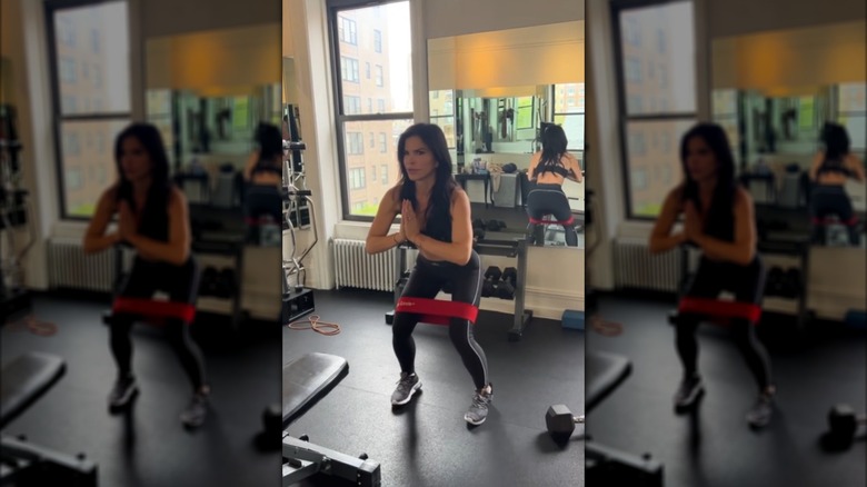 Lauren Sanchez plays around while working out.