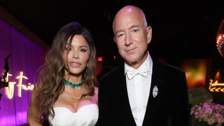 Lauren Sanchez and Jeff Bezos attend the 2025 Vanity Fair Oscar Party in Beverly Hills, CA