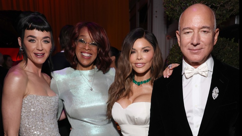 Lauren Sanchez and Jeff Bezos are all smiles while standing close to Katy Perry and Gayle King.