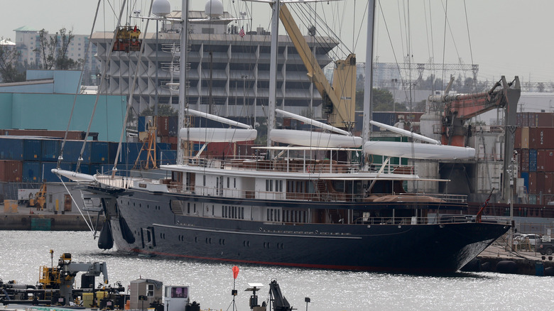 Jeff Bezos's superyacht sailing in a port