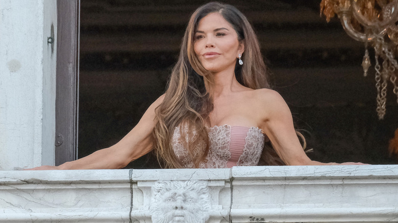 Lauren Sanchez looking over at balcony