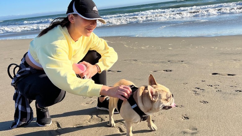Cheryl Burke petting her dog