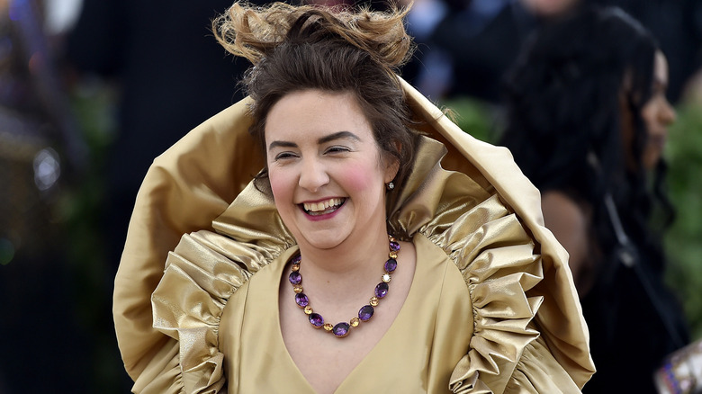 Lena Dunham wearing Elizabethan dress at Met Gala