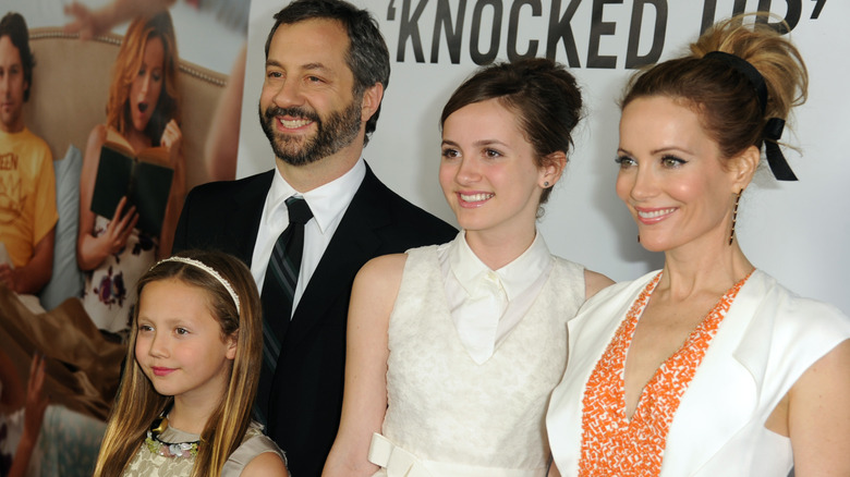 Iris Apatow, Judd Apatow, Maude Apatow, and Leslie Mann at premiere of  This Is 40 in 2012