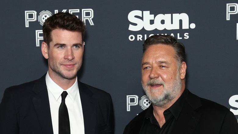 Liam Hemsworth and Russell Crowe at Poker Face premiere