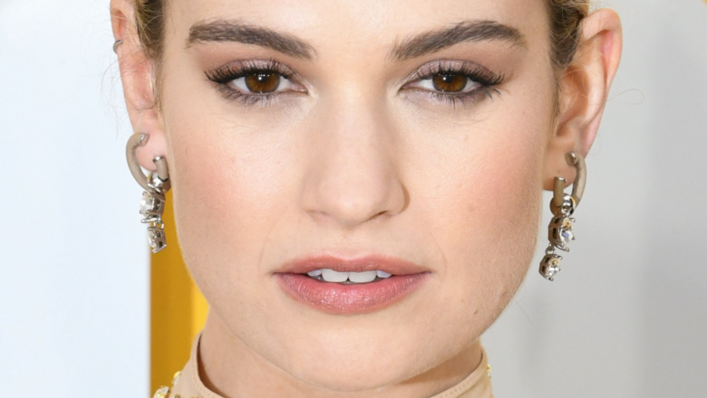 Lily James staring at camera