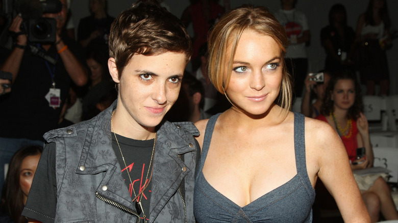 Samantha Ronson and Lindsay Lohan standing together