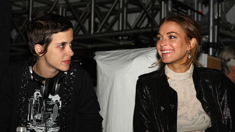 Lindsay Lohan sits next to Samantha Ronson