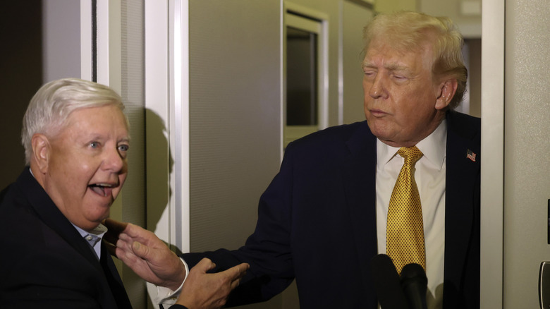 Lindsey Graham stands next to Donald Trump on Air Force One in January 2026