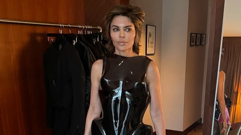 Lisa Rinna black Mugler bodysuit