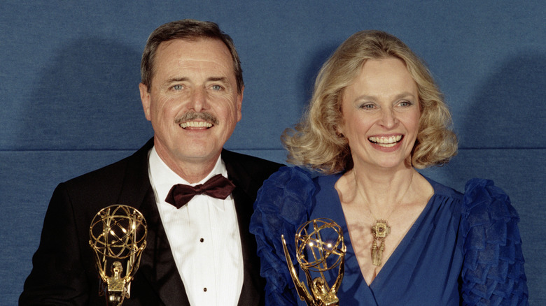 Bonnie Bartlett and William Daniels pose with Emmy awards in the '80s.
